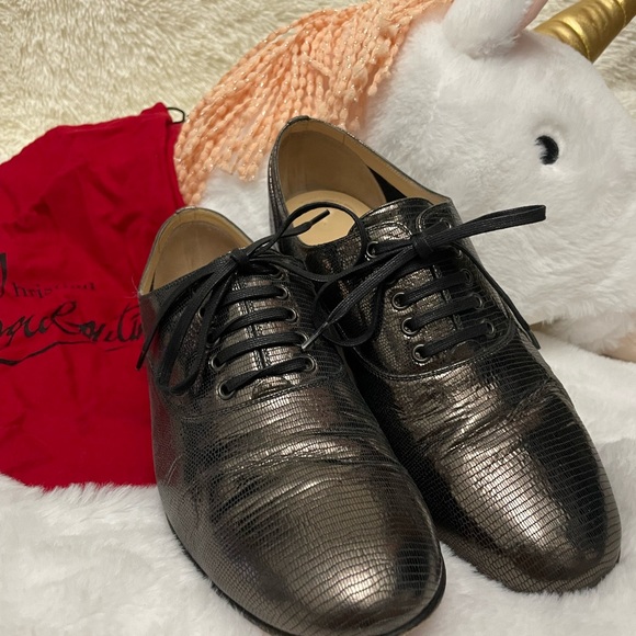 Christian Louboutin size 38 lace up oxfords metallic embossed leather - Picture 10 of 16